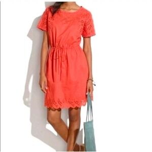 Madewell Eyelet Cotton Dress Coral Pink Mini with Pockets & Slip Size 10